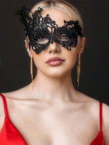 1pc Elegant Women Lace Mask, 3D Feather Mask, Sexy Black Masquerade Mask For Halloween Party, Cosplay Accessory