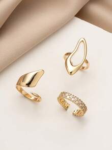 3 件不对称几何方晶锆石女士戒指，适合日常佩戴、约会、聚会