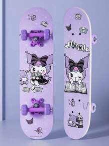 Sanrio 1pc Authentic Sanrio Licensed Skateboard For Boys & Girls, 4-Wheel Double-Kicktail Skateboard With High Elastic Wheels, Suitable For Beginners