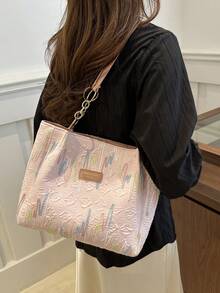 女大容量托特包，2024新款休闲百搭手提包，韩版时尚格纹单肩通勤包