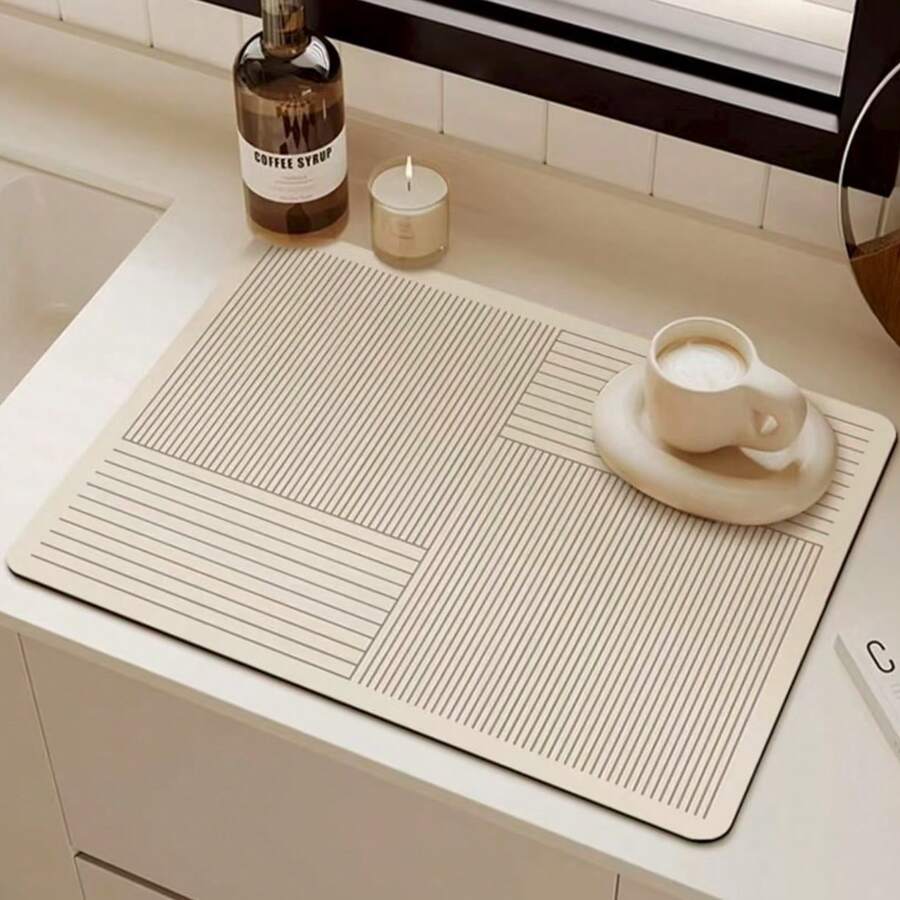 1 件简易餐具干燥垫、防滑厨房排水垫、吸水洗脸台桌面垫、适用于碗碟架、水槽边防滑厨房垫、天然卫生厨房必备品，适用于家庭和厨房房间装饰，是您舒适的秋冬风格和圣诞装饰的一部分