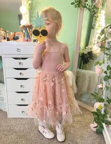 2025Toddler Girls Tulle Dress Rainbow Tutu Birthday Princess Dresses Formal Photo Shoot Outfit Summer Clothes 2-6T'Sprout Style' - 塵土飛揚的玫瑰 - 花朵薄紗 - 查看 4
