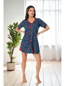 Whispers Pijama Mujer Algodón De Alta Calidad Tipo Camisón con Diseño Marca, Prenda De Calidad Cuidadosamente Manufacturada - 7152 - Azul Marino - Ver 1
