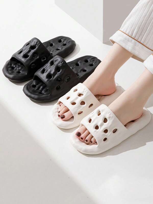 1 Pair Indoor Soft Anti-Slip Anti-Odor Shower Slippers, EVA Material With Holes For Water Drainage