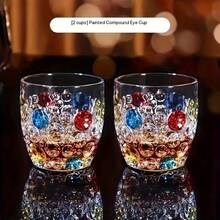 6件/4件/2件彩色Ins高美酒杯，威士忌杯，啤酒杯，搪瓷水杯，饮料杯，人工彩绘加厚玻璃水杯，适用于家庭聚会，酒吧，餐厅等场合 - 彩色 - 查看 6