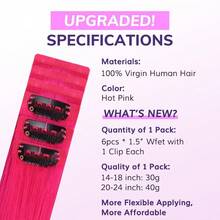 LSeaml Clip In Hair Extensions Human Hair 14 Inch 30g 6Pcs Hot Pink Straight Real Virgin Human Hair Seaml Clip Ins For  PU Weft Invisible Edge5001 - #HOTPINKST - Xem 4