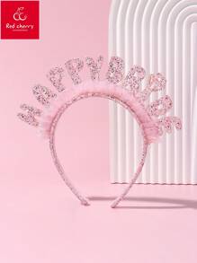 1 faixa de cabeça de plástico com glitter e letra "Aniversariante" com tule para meninas, efeito que brilha no escuro, adequada para festas de aniversário