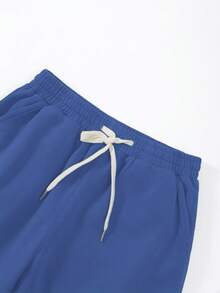 Basic cotton men's shorts, vintage architectural print, ribbed colour blocking college style spring and summer new, soft and breathable men's mid shorts, light apricot, grey and blue two-piece set