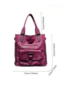 Ladies' Fashionable Retro Casual Cool Handbag, Personalized Y2K Spicy Girl Motorcycle Bag, Street Style Washed Plain Leather Imitation Leather City Bag, Suitable For Work, Commuting, Dating, Party Large Capacity Multi Pocket Single Shoulder Crossbody Bag, Black