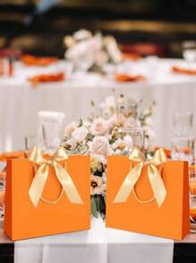 5 Stücke/1 Stück - Landschafts-Stil Kraftpapier Geschenktüten, Einkaufstüte, Verpackungstüte mit Griffen, Schleifen-verzierte Handtaschen für Halloween, große Kapazität weiße Papiertüte für Geschenke, Halloween , Thanksgiving ,, Weihnachten ), Neujahr, Hochzeit, Geburtstag