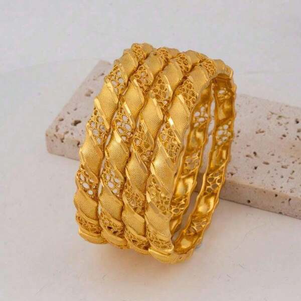 Brazalete hueco bañado en oro de 24K estilo de Oriente Medio para mujeres, accesorio de joyería de moda, adecuado para el Día de la Madre, Dubái, Arabia Saudita, novia de lujo