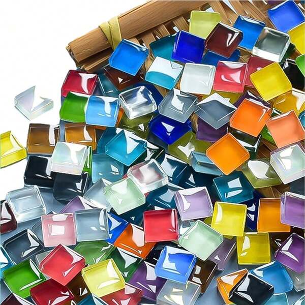 200/400/600/800/1000 Stück Mosaik Fliesen Quadrate Kristall Mosaik Glas Fliesen für Basteln und Dekoration, Handarbeit und Dekorations-Geschenke, DIY Material Heim-Dekoration (gemischte Farben)