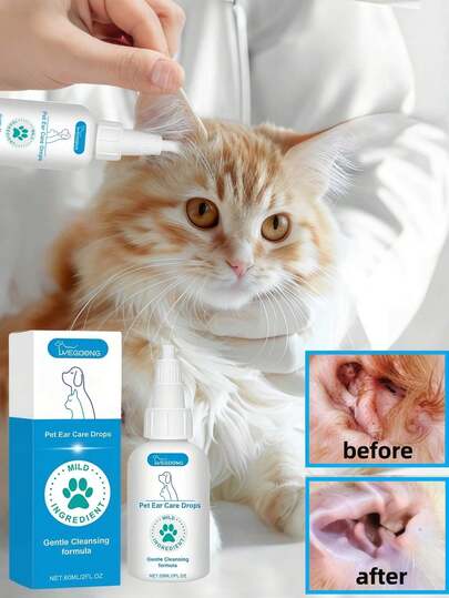 YEGBONG 1瓶60毫升宠物耳部护理滴剂，适用于清洁、除臭和护理犬猫耳朵