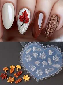 1 pieza Molde de silicona con relieve 5D en forma de hoja de arce y hoja de ginkgo, plantilla de uñas con hojas de otoño lindas, herramienta de moldes para uñas, suministros de uñas, herramientas de uñas, herramientas de arte de uñas, de vuelta a la escuela, uñas, herramientas de uñas para uñas postizas