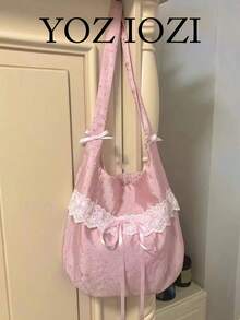 甜美高品质蝴蝶结条纹单肩斜挎包，独特设计可爱女士包 - 粉色 - 查看 1