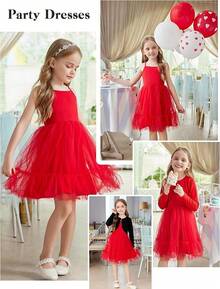 2025Toddler Girls Tulle Dress Rainbow Tutu Birthday Princess Dresses Formal Photo Shoot Outfit Summer Clothes 2-6T'Sprout Style' - 紅色 - 查看 5