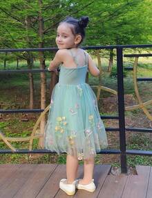 2025Toddler Girls Tulle Dress Rainbow Tutu Birthday Princess Dresses Formal Photo Shoot Outfit Summer Clothes 2-6T'Sprout Style' - 鼠尾草綠 - 花薄紗 - 查看 5