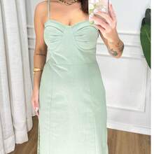 ''Elegant Women's Midi Dress With Slits And Adjustable Straps. Summer Fashion . Simple, Split - Màu xanh Bạc hà - Xem 5