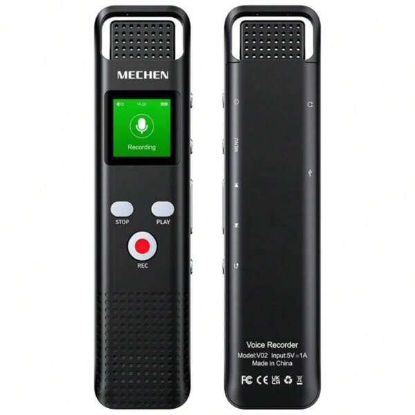 MECHEN 64GB Voice Activated Dictaphone, 7 Level Sensitivity Noise Cancellation, USB C, 1536kbps, Music Playback, Microphone, PIN Code Voice Recorder With Screen