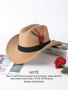 1pc Unisex Elegant Square Woven Band & Feather Trim Felt Trilby Hat, Suitable For Daily & Holiday Wear - Multicolor - View 37