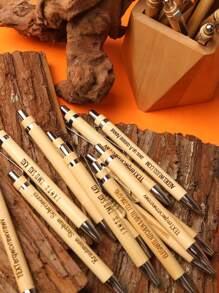100pcs Customizable Retractable Bamboo Ball Pens - Personalized Engraving, Medium Black Ink, High Quality Smooth Writing, Suitable For Office, Events, Gifts And Art Projects, Stationery