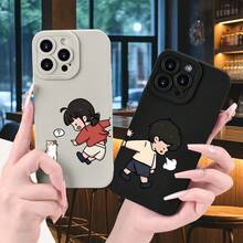Minimalist Creative Couple Pattern  Valentine's Day Men And Women Summer Anti-Drop Matte Phone Case Suitable For IPhone 16E/16/16PRO/16PLUS/16PM/15/15PLUS/15PRO/15PROMAX/14/14PLUS/14PRO/14PROMAX/13/13mini/13PRO/13PROMAX/12/12mini/11/Plus/Pro/Max/7/8/SE/XS/XS MAX/7P/8P, Easter Gift, Birthday Surprise, Exclusive Gift For Friends, Family, Girlfriend, Boyfriend - 黑色 - 查看 8