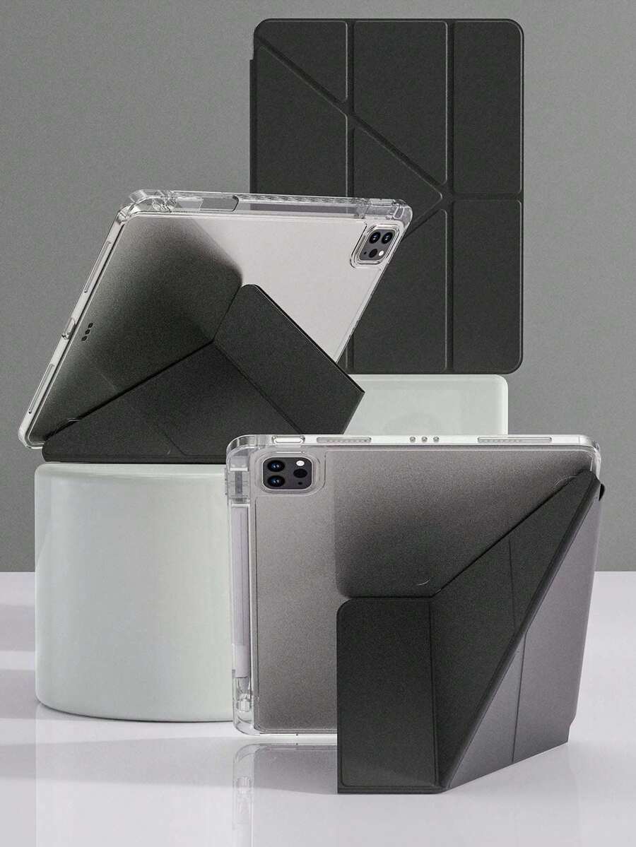 纯色基础款平板电脑保护套，透明亚克力材质，兼容 iPad Air 11/13 M2/2025/M3，支持多角度 Y 型支架，兼容 A16 11/2024、Air 5、Air 4、10.9 英寸/9/8/7 英寸、10.2 英寸/5/6 英寸、9.7 英寸/10 英寸（2021 款）、Pro 11/12.9 英寸、Mini 6/7，带笔槽，支持自动唤醒/睡眠功能，黑色，专业办公商务礼品。