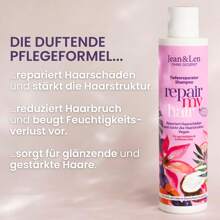 Jean & Len Shampoo Repair Coconut Oil & Macadamia, For Damaged & Weak Hair, Prevents Moisture Loss, Repairs Hair Damage, Coconut Scent, Without Parabens & Silicones, Vegan 300 Ml - White - View 10