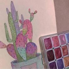 1盒60/20色调色盘水彩金属颜料套装，含云母粉闪光水彩颜料、纯色颜料盒和珠光水彩颜料，适用于水彩画、中国画、美甲、书法、花艺包装、陶艺等。 - 白色 - 查看 8