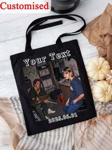 1pc Personalized Canvas Tote Bag,Customised Text,Foldable, Large Capacity&Lightweight, Stylish Versatile,For Women, School Bag/College Backpack Ideal Gifts For Her Women, Rookies & White-Collar Workers, Girlfriend, Pink Girls For Graduation, For Weddings