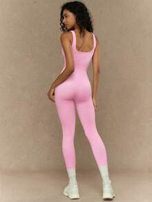 Yefecy Women Simple Solid Color Sleeveless Jumpsuit For Daily Workout Full Body For Daily Workout Shapewear Jumpsuit Summer - Màu Hồng baby - Xem 4