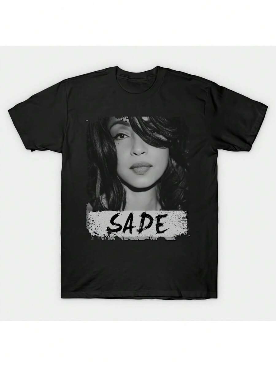Sade Adou Men's Street Fashion Cotton T-Shirt - Casual T-Shirt With Round Neck And Short Sleeves With "SADE" Graphic Print, Comfortable And Breathable For All Seasons, Ideal For Parties And Casual Events. |   Current Fashion Casual T-Shirt |   Breathable Fabric, Large Size - màu đen - Xem 1