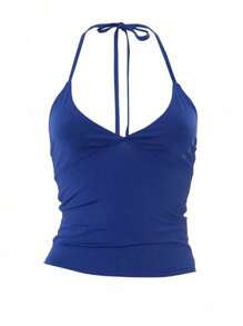 Budhaul Women Plain V-Neck Sexy Slim Streetwear Back To School Summer Vacation Party Club Going Out Camis Crop Top Clothes