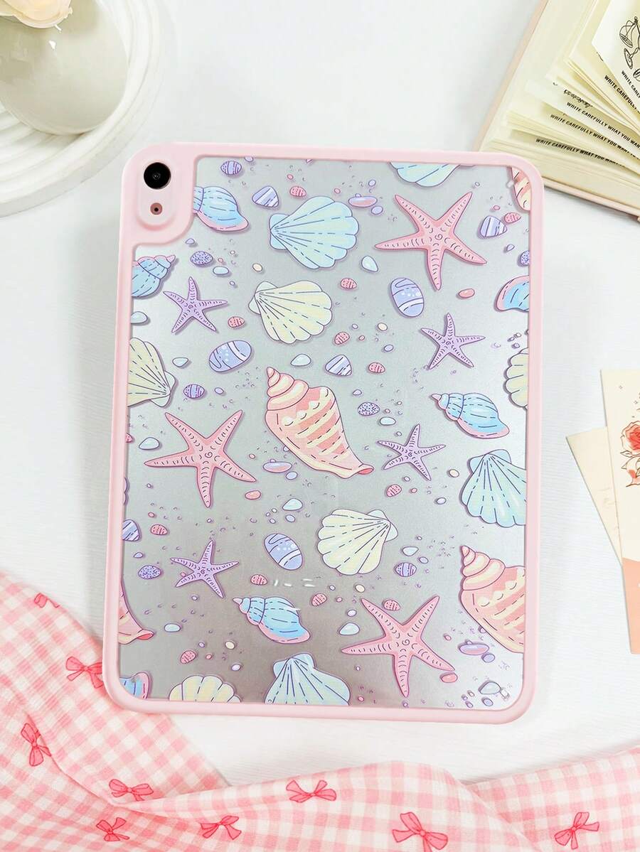 1个透明亚克力粉色边框海星贝壳图案平板保护壳，兼容iPad Mini 6/Mini 7/Air 1/Air 2/9.7/10.2/10.5/Air 4/Air 5/10.9/Pro 11/第十代/Air 11英寸(M2)-2024/Pro 11英寸(M4)-2024/iPad Air 11英寸(M3) 2025/iPad (A16) 11英寸第十一代 2025。高透明度亚克力后盖，亚克力平板电脑保护壳，单层外壳，不带笔槽。 - 粉色 - 查看 1