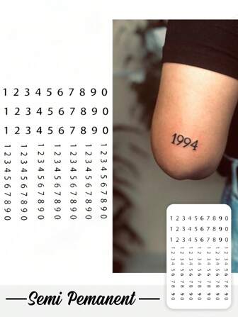 1 pieza Tatuaje temporal realista, numérico y emocional de 7 a 14 días, con apariencia de tatuaje auténtico, diseño de nicho, tatuaje tipo savia