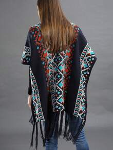 وشاح طويل مُحبوك بطراز بوهيمي لِلنساء، بونشو كارديجان خارجي موضة للفساتين