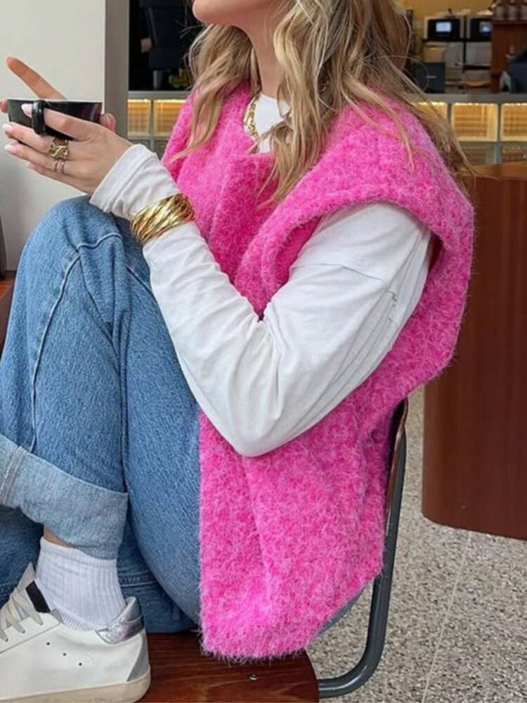 Femmes grande taille Top décontracté polyvalent et confortable en couleur unie Veste de printemps - Rose pâle - Voir 3