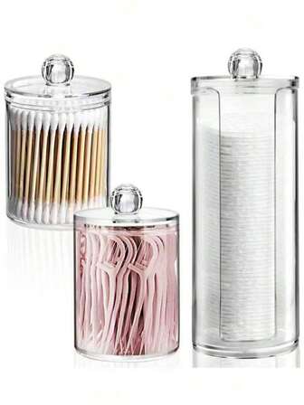 Set de 3 piezas: Almohadillas redondas, organizador de palos de limpieza, para almacenamiento de baño o tocador, almohadillas de maquillaje