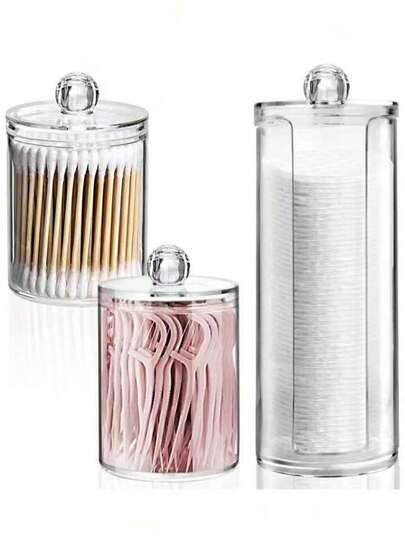 3件套 - 圆形垫、清洁棒收纳盒、用于浴室或梳妆台收纳、化妆棉