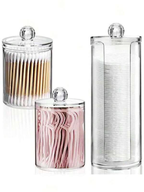 3件套 - 圆形垫、清洁棒收纳盒、用于浴室或梳妆台收纳、化妆棉