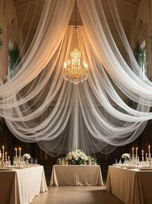 1 Pc 30ft/800cm Elegant White Voile Wedding Arch Curtain, Suitable For Ceremony And Reception Decor, Perfect For Wedding Arch, Engagement Ceremony And Holiday Decoration - Made Of Acetate Fiber, No Power Required