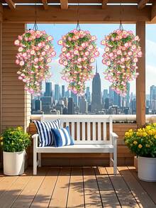 1/2/4pcs Artificial Eucalyptus Silk Flower Vine, UV-Resistant Greenery For Outdoor Hanging, Suitable For Anniversary, Graduation, Wedding, Party, Home, Office, Porch, Garden, Wall Decor In Spring & Summer - Pink-eucalyptus Morning Glory - View 6