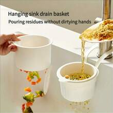 1-Pack Multi-Purpose Hanging Filter Sink Basket - Push Button Drain And Storage Design, Separate Filter, One-Second Installation, Durable Plastic Material, Kitchen And Bathroom Storage, Space Saving, Sturdy Construction, Suitable For Apartment Living