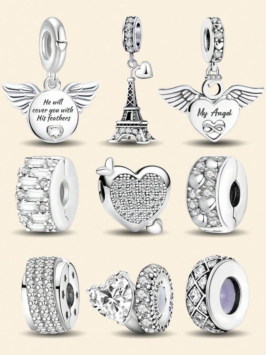 1 hạt charm bạc 925, thích hợp để làm vòng tay, lắc tay cho nữ, dùng để tự làm trang sức và trang trí hàng ngày. - Bạc - Xem 1