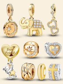 1 buc pandantiv la modă din argint 925 cu formă de pisoi, cu bile, potrivit pentru brățări, bijuterii DIY pentru femei