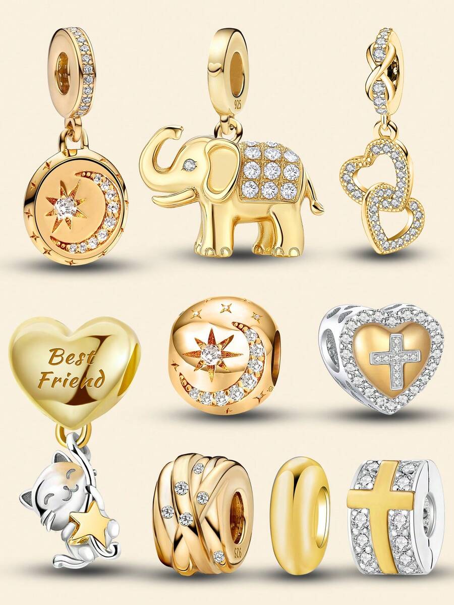 1 buc pandantiv la modă din argint 925 cu formă de pisoi, cu bile, potrivit pentru brățări, bijuterii DIY pentru femei