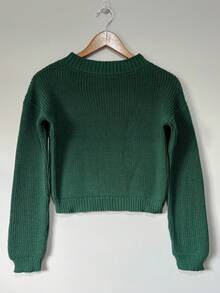 Women's Knitted Cropped Blouse, Fang Sweater. - màu xanh lá - Xem 1