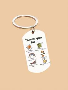 不锈钢教师节钥匙扣 - 单只长方形女士钥匙圈，动漫、音乐、植物主题，带环扣，装饰花卉和字母元素，适合返校节、圣诞节、感恩节、情人节、学期末等场合，作为感谢教师的礼物。这款钥匙扣适合教师、学生、大学生和上班族。