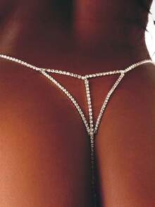 1 件性感女士仿珍珠丁字裤内衣链，时尚女士水钻身体链，闪亮金色/银色可供选择，适用于比基尼、性感内衣配饰、沙滩装、狂欢装、角色扮演、夜总会、约会之夜、情人节、节日庆典配饰、性感礼服配饰， - 彩色 - 查看 7