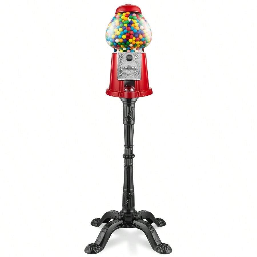 15" Gumball Machine With Stand And Coin Bank Red Bubble Gum Candy Dispenser - as pic - View 1